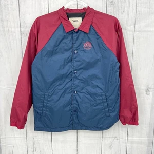 VANS Boys LARGE Torrey Coach Red Navy Blue Snap Front Windbreaker Jacket Skater - Picture 1 of 7