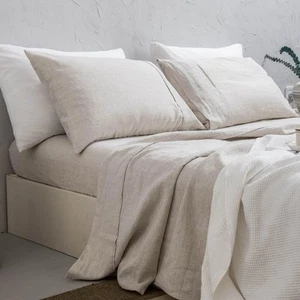 100% Washed French Linen Sheet Set-King Size-Natural Linen-4 Pieces (1 Flat S... - Bild 1 von 6