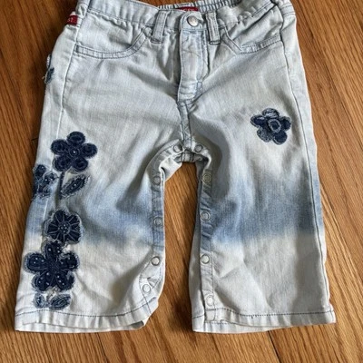Pantalones de mezclilla Baby Guess bordados flores de colección niño pequeño 12M Y2K raros Foto 1 de 4