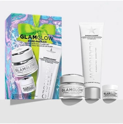 Glam Glow Pore-Parazzi Set Supermud Super Cleanse Super Water Gel Precio de venta sugerido por el fabricante 97 USD Foto 1 de 4