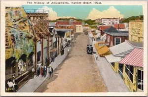 Postal vintage de 1930 de NAHANT, Massachusetts "The Midway of Amusements" sin usar - Imagen 1 de 2