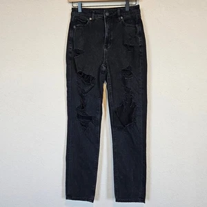 American Eagle schwarz distressed hohe Taille Mom Jeans Komfort Stretch Bund 2 - Bild 1 von 14