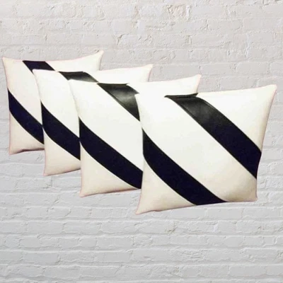 GENUINE Black & White Leather Pillow Cover Real Lambskin Cushion Case LivingRoom - Image 1 of 2