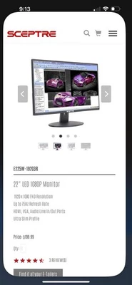 Sceptre E225W-19203R 22in. Ultra Thin 1080P LED Monitor  - Two Monitors - Image 1 of 4