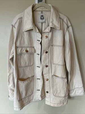 Urban Outfitters Canvas 100% Cotton Chore Jacket Large Cream Black Stitching - Image 1 of 4