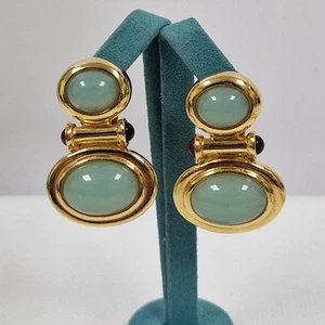 Elizabeth Taylor Avon Clip On Earrings Vintage Gold Tone Rare Green Statement - Bild 1 von 8