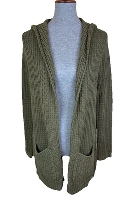 Cardigã feminino Sonoma médio robusto malha comprimento túnica capuz verde oliva exército - Imagem 1 de 4