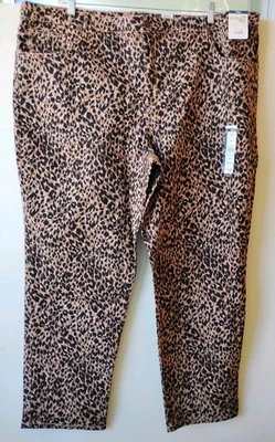 Calça feminina TERRA & SKY marrom preta estampa de leopardo 24W nova - Imagem 1 de 4