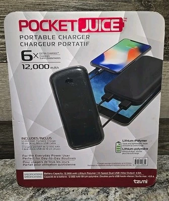Портативное зарядное устройство tzumi Pocket Juice черное | 12 000 мАч 5685 ЗАПЕЧАТАННАЯ УПАКОВКА - Изображение 1 из 4