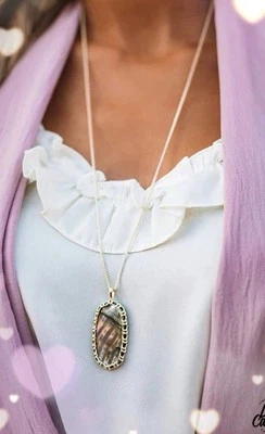 Collar Colgante Largo Kendra Scott Macramé Reid, Abulón Desnudo-Tono Dorado, Nuevo con Etiquetas $98 Foto 1 de 4