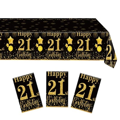 3PCS 21st Birthday Decorations for Him Black and Gold 21 st Birthday Tableclo... - Image 1 of 4