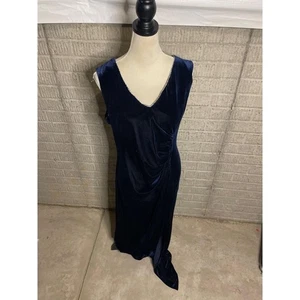 Vestido de noche SLNY para mujer azul marino de terciopelo sin mangas con cuello en VN talla 16 - Imagen 1 de 5