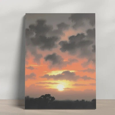 Canvas Colorful Travel Landscape Sunset Dramatic Clouds & Silhouettes Wall Art - Изображение 1 из 3