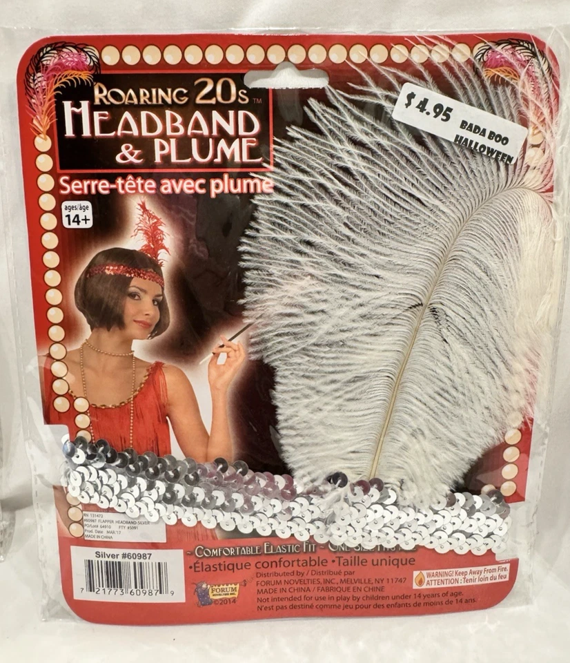 Forum Novelties Adult  Silver Roaring 20`s Headband & Plume - Image 1 of 1