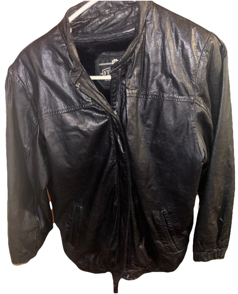 Vtg FIDELITY Black Leather Motorcycle Bomber Aviator Jacket Biker Womens 5-6 - Image 1 of 4