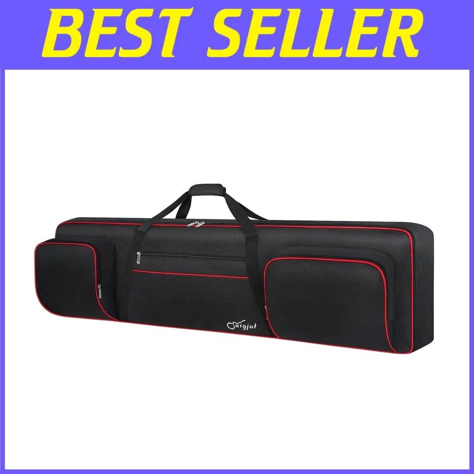 Waterproof 88-Key Keyboard Gig Bag with Pockets & Adjustable Straps - Black/Red - Image 1 of 4