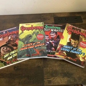 Goosebumps RL Stine Book Lot of 4 Say Cheese and Die Graveyard Ghouls Living Dum - Picture 1 of 6