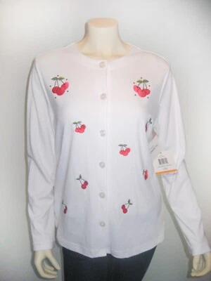 Cárdigan tejido bordado cereza rojo primavera Breckenridge blanco para mujer talla pequeña nuevo con etiquetas Foto 1 de 4