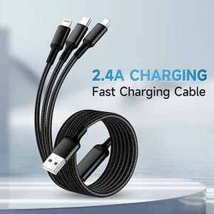 3-in-1 Multi Ports Charger Charging Cable Micro USB Type-C For iPhone Samsung - Picture 1 of 10