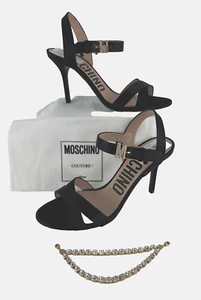 $895 Moschino Couture New 8 US 38 EU Black Satin Crystals Pumps Heels Shoes Bag - Picture 1 of 14