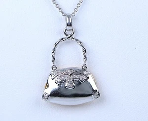 18k Yellow White Gold Round Diamond Handbag Purse Locket Pendant 16'' Necklace - Picture 1 of 9