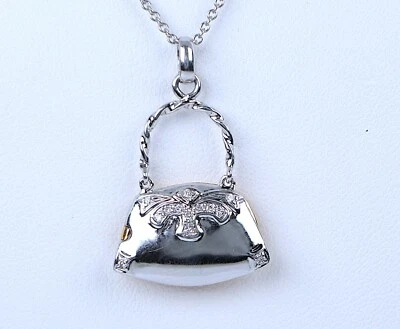 Collar colgante medallón cartera colgante de diamantes redondos de oro amarillo blanco de 18k 16"" Foto 1 de 4