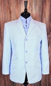 Himmelblauer Seersucker Blazer Mod Jacke gestreift Jacke Sportjacke - Bild 1 von 4