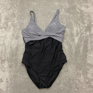 Smismivo One Piece Swimsuit Womens 2XL Black Gray Stripes Twist Front V-Neck - Picture 1 of 9