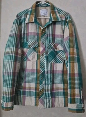 Urban Outfitters Plaid Seersucker Shirt Jacket Men's Large Lined Shacket Buttons - Image 1 of 4