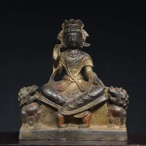 8.7" Old Antique Tibet Tibetan Buddhism temple Bronze gilt Guanyin Buddha statue - Picture 1 of 9