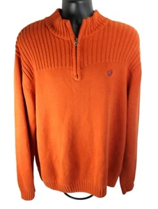 Chaps Mens Sweater Pullover Orange Quarter Zip Size 2XT Cotton Knit Casual - Picture 1 of 7