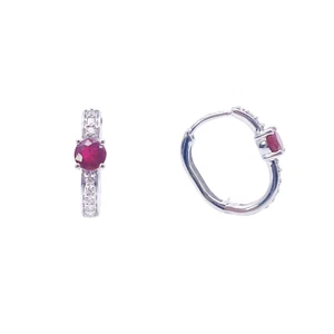 18ct White Gold Natural Ruby Prong & Diamond Huggie Hoop Earrings 0.92ct - Picture 1 of 7