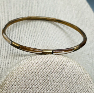 Brazalete brazalete vintage de latón y hueso con incrustaciones de 8,5" | eBay Foto 1 de 4
