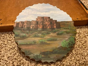Vintage 1960s D Sanders Southwest Adobe Clay House Painting Acrylic on Board Art - Picture 1 of 6