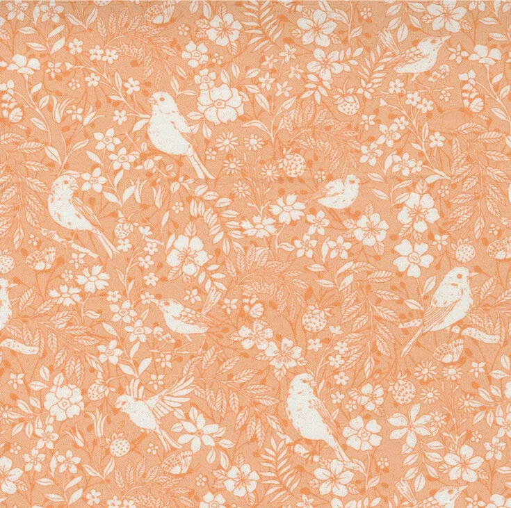 Fat Quarter Moda Lady Bird By Crystal Manning Cantaloupe Birdie Toile Fabric - Image 1 of 1