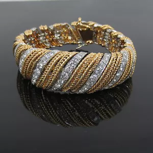 Rare Sterle Paris 12.50ct Diamond & 18K White & Yellow Rope Design Bracelet - Picture 1 of 8