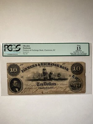 Farmers & Exchange Bank Charleston SC $10 1854 Fine Condition Apparent - Image 1 of 2