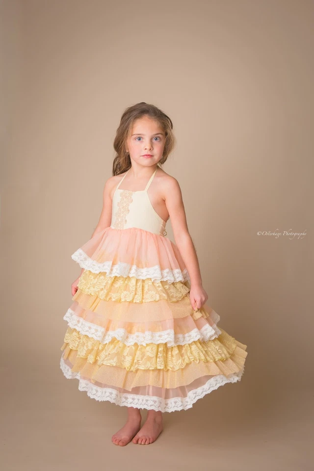 NWT Honey Rose Cake Girls Special Occasion Easter Layered Dress Lace Cream Gold - Image 1 of 1