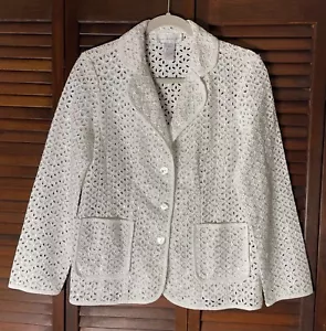 SUSAN GRAVER STYLE White Silver Metallic Eyelet Jacket Wedding Blazer Linen XS - Picture 1 of 4