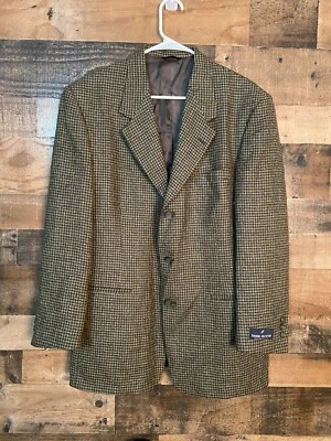 复古 Daniel Hechter 男式羊毛运动外套千鸟格粗花呢全新带标签 40R 码 — 第 1/4 张图片