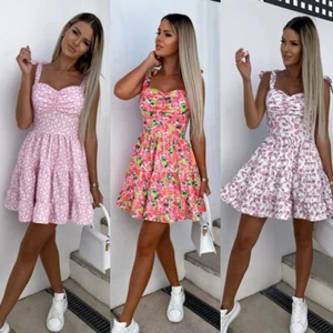 UK BOHO Women's Strappy Dresses Holiday Summer Beach Mini Floral Dress Size 6-18 - Picture 1 of 44
