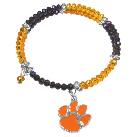 Clemson Tigers Crystal Memory Wire Bracelet w/ Charm NCAA Licensed Jewelry Cover
