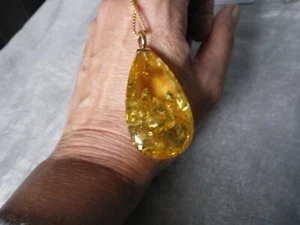 Baltic Champagne Amber slider necklace, 47 x 29mm, 7.5 grams 925 Sterling Silver - Picture 1 of 10