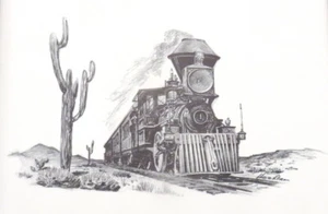 Railroad Train 1956 Arthur Hoefler Set of 2 20" x 16" - Picture 1 of 4