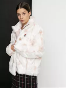 Women's FILA 90s TEDDY FAUX FUR Oversized Shearling Bomber Coat Jacket UK 12 / M - Picture 1 of 24