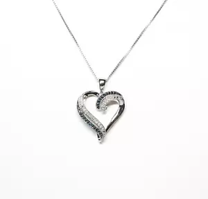Sterling Silver Rhodium-plated Blue & White Diamond Heart 18" Necklace .25ct TW - Picture 1 of 8