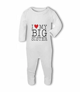 I love my Big Sister cute heart - Baby Romper Suit by BWW Print Ltd