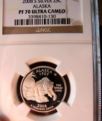 2008 S ALASKA  Proof  25C  Silver  State Quarter,  NGC Proof 70 Ultra Cameo - Image 1 of 4