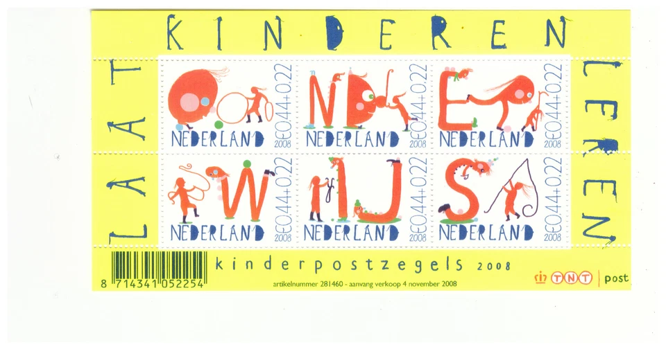 NETHERLANDS SC.B757 2008 CHILDREN'S EDUCATION S/S MNH BK2 - Imagem 1 de 1