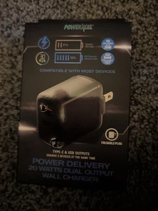 Cargador de pared Powerxcel 20 vatios doble salida tipo C y salidas USB negro - Imagen 1 de 2